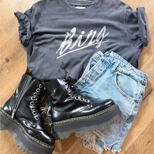 Anine Bing Black Cotton Tee with White Care Label